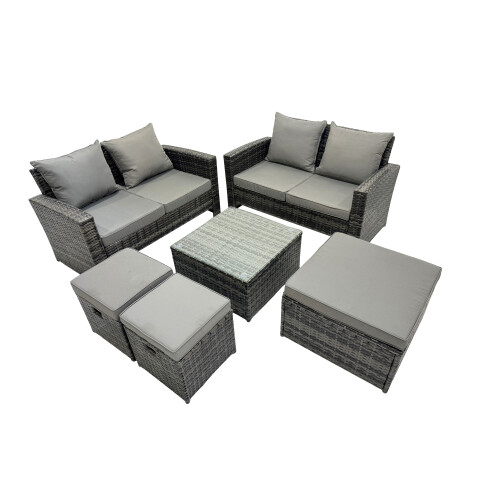 Fimous Fimous Lounge Double Seat Sofa Coffee Table Set with 3 Stools