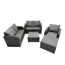 Fimous Love Sofa Square Coffee Table Set with Big Stool Dark Grey Mixed