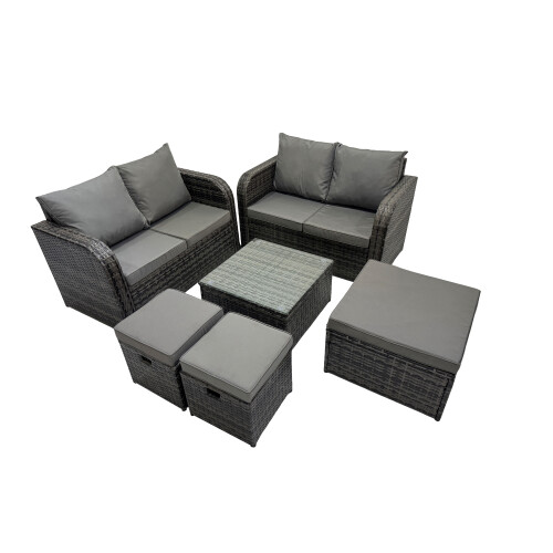Fimous Fimous Love Sofa Square Coffee Table Set with 3 Stools Dark Grey Mixed 1