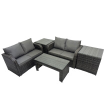 Fimous Garden Outdoor Furniture Set with 2 Side Tables Dark Grey Mixed