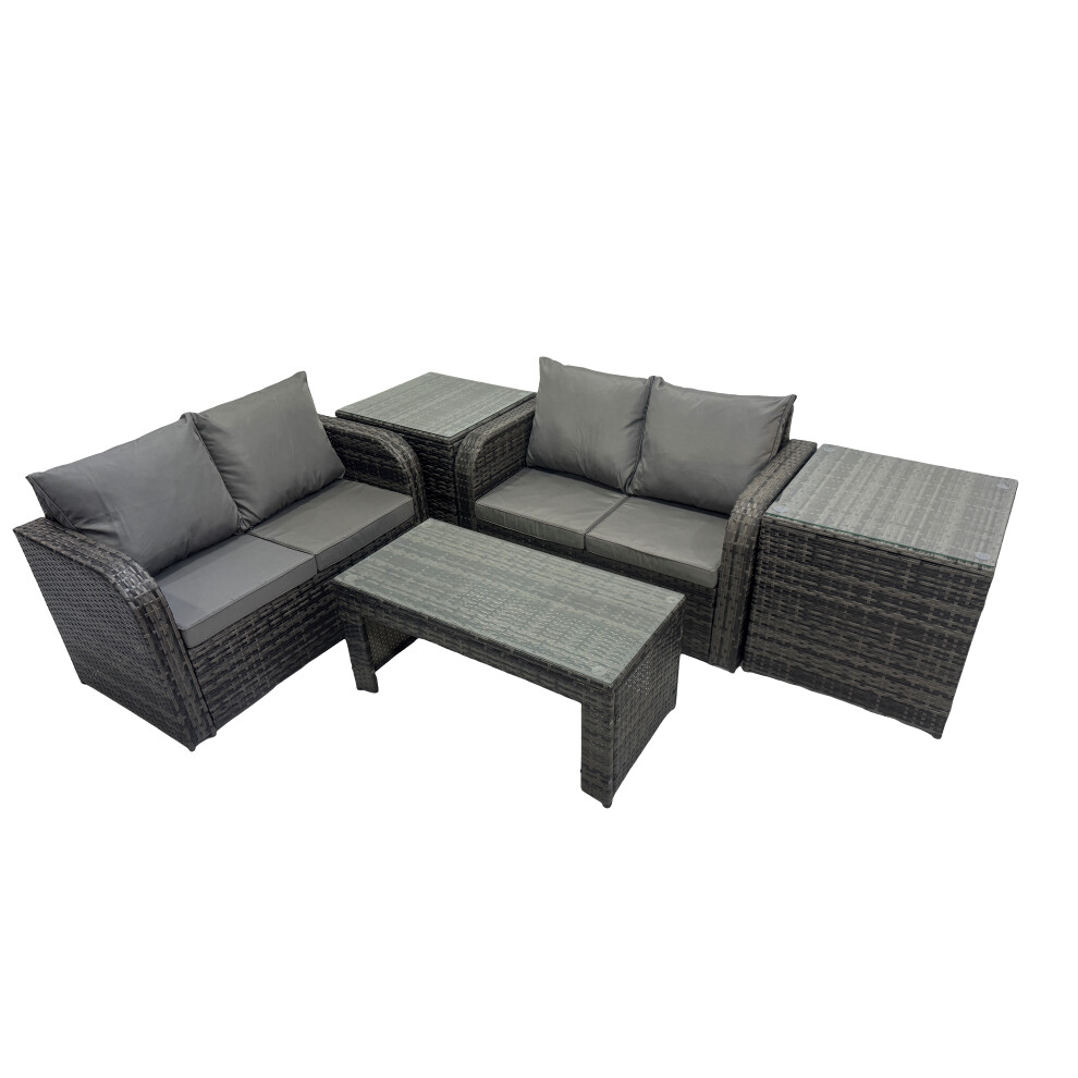Fimous Garden Outdoor Furniture Set With 2 Side Tables Dark Grey Mixed