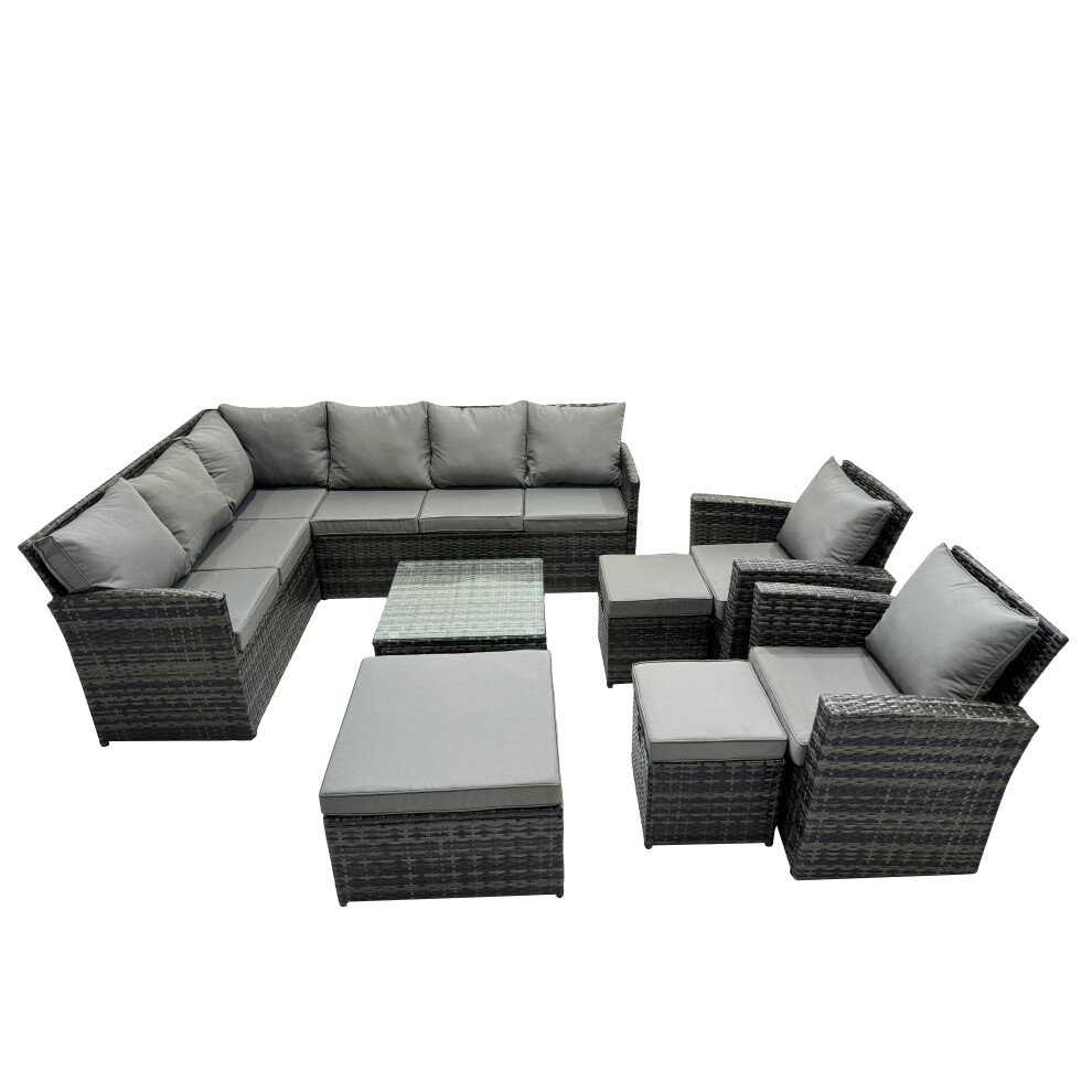 Fimous 11 Seat Poly Rattan Corner Sofa Set With 3 Stools 2 Chairs