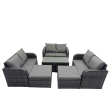 Fimous Garden Outdoor Furniture Set with 2 Big Footstools Dark Grey Mixed