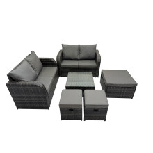 Fimous Love Sofa Square Coffee Table Set with 3 Stools Dark Grey Mixed
