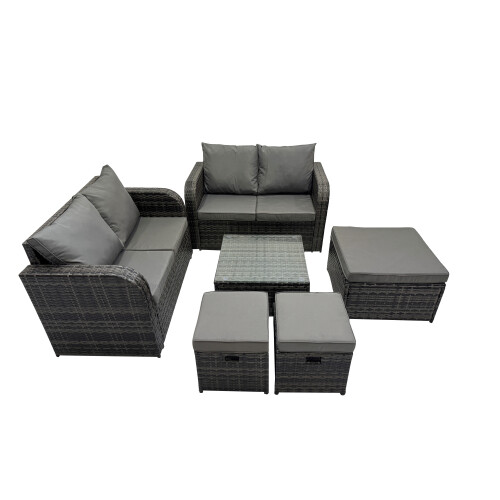Fimous Fimous Love Sofa Square Coffee Table Set with 3 Stools Dark Grey Mixed