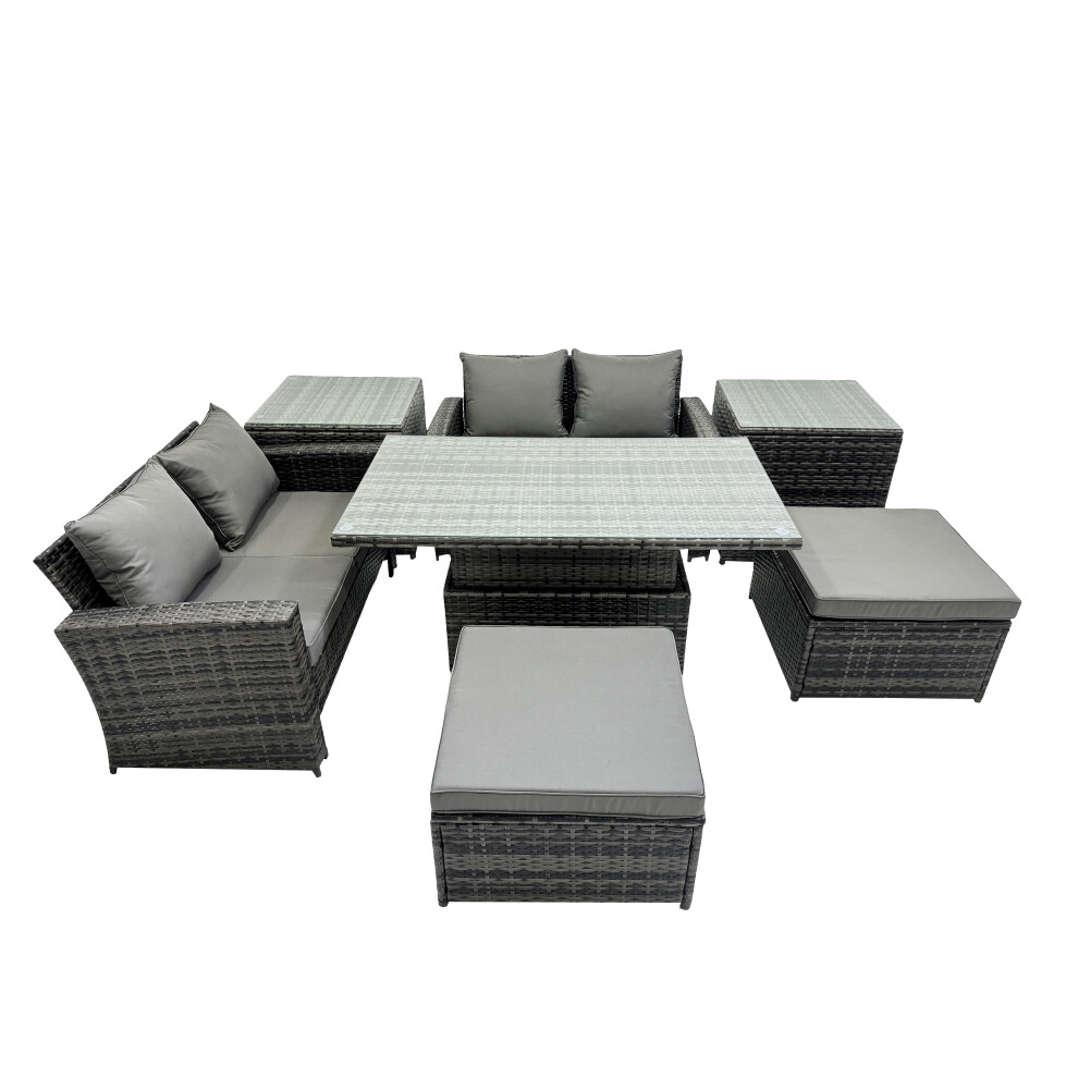 B&Q - Outdoor Love Sofa Set 6 Seat Rattan Garden Furniture Set With Adjustable Lifting Dining Or Coffee Table Big Stool - Image 2