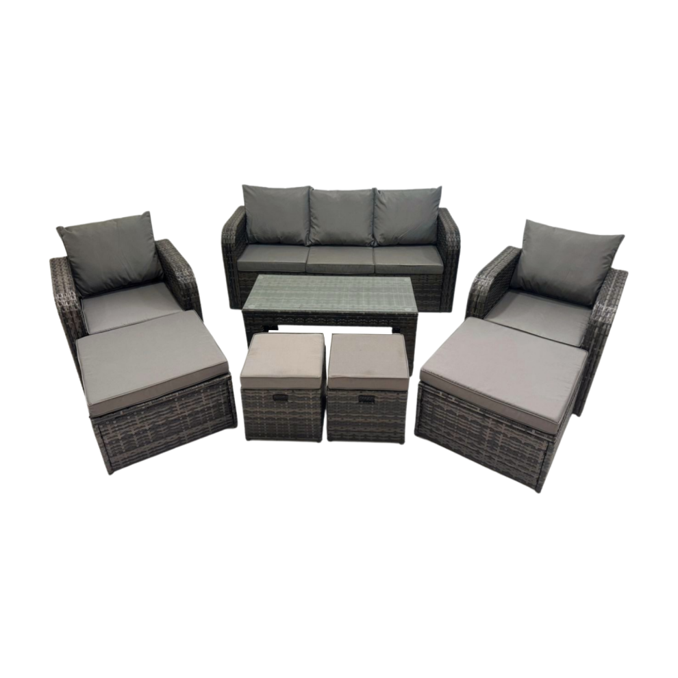 Fimous 3 Seater Sofa Reclining Chair Coffee Table With 4 Footstools