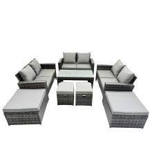 Fimous Outdoor Love Sofa Set &Oblong Coffee Table 4 Stools