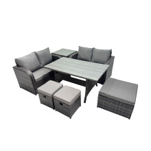 Fimous Outdoor Furniture Love Sofa Dining Table Sets with 3 Stools Side Table
