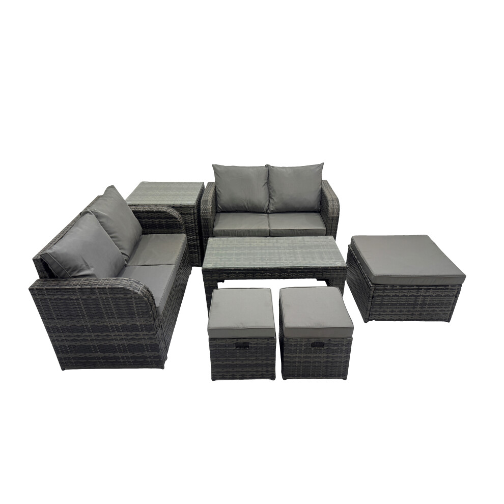 Fimous Unisex Dark Grey Garden Outdoor Furniture Set With Side Table Stools Mixed Size 3 - Image 2