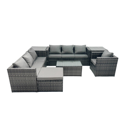 Fimous Fimous 8-seater Patio Coffee Table Sofa Set with Big Stool 2 Side Tables 1