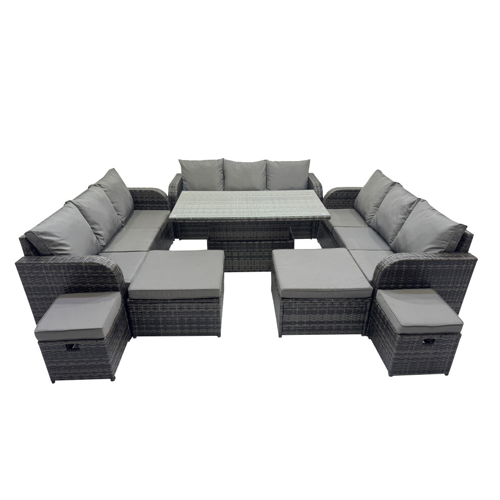 Fimous Rattan Garden Furniture Dining Set 13-Seater With 4 Footstools