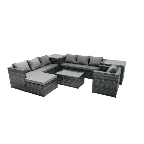 Fimous Fimous 8-seater Patio Coffee Table Sofa Set with Big Stool 2 Side Tables