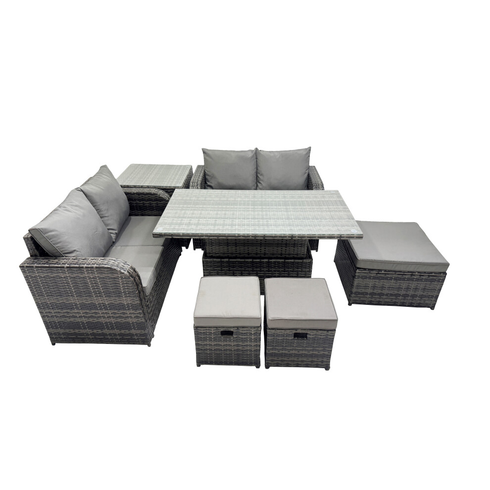 Fimous Unisex Dark Grey 7-Seater Rattan Garden Furniture Dining Set With 3 Stool Side Table In Size 7 - Image 2