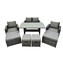 Fimous 8 Seater Outdoor Dining Table Double Seat Sofa 4 Stool Set