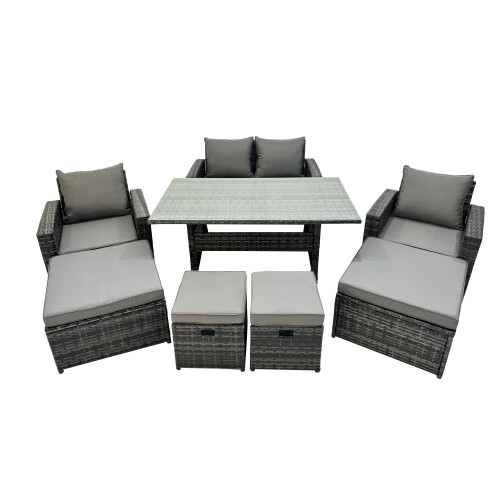 Fimous Fimous 8 Seater Outdoor Dining Table Double Seat Sofa 4 Stool Set