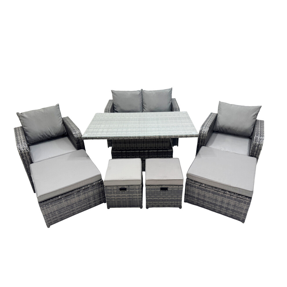 Fimous 8-Seater Rattan Garden Furniture Dining Set With 4 Footstool