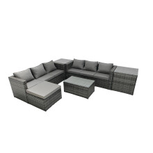 Fimous 7-seater Patio Coffee Table Sofa Set with 2 Side Tables Big Footstool