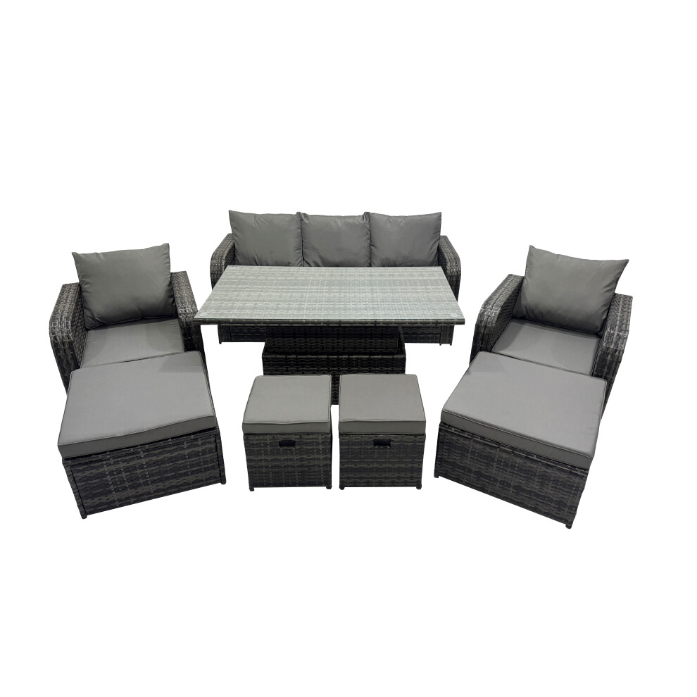 Fimous Rattan Garden Furniture Dining Set 8-Seater With 4 Footstools
