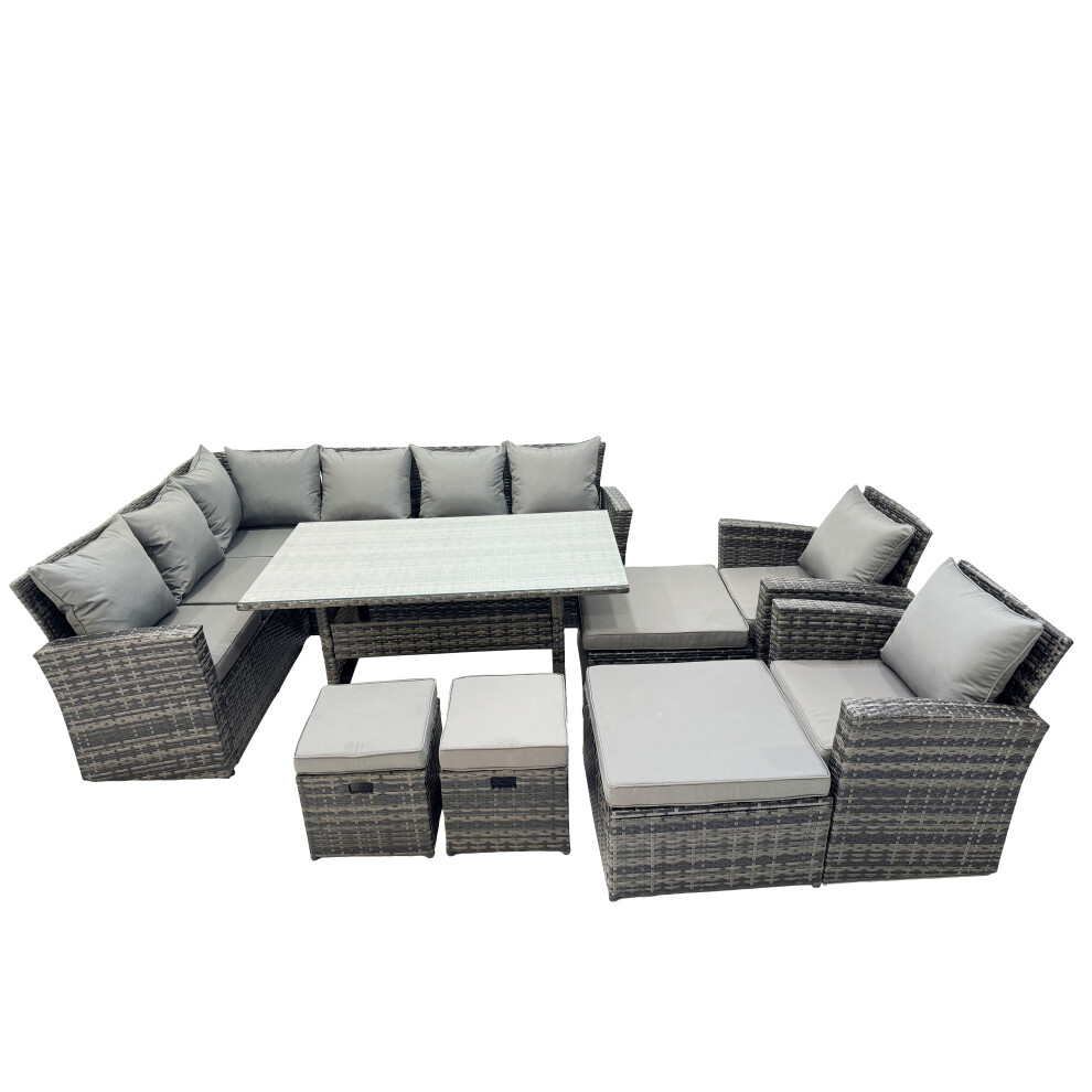 Rackhams Dark/Grey 12 Seat Rattan High Back Corner Sofa Set Patio Dining Table Set With 4 Stools 2 Chair Mixed - Image 2