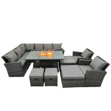 Fimous Rattan Outdoor Patio Gas Firpit Table Sofa Set with 4 Stools 2 Chairs