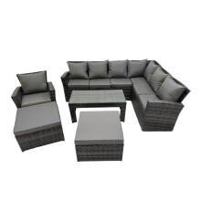 Fimous 6 Pieces Outdoor Garden Sofa Oblong Coffee Table Set