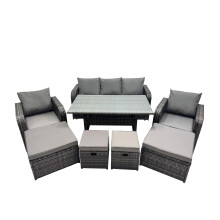 Fimous 8 Seat Outdoor Wicker PE Rattan Garden Furniture Set with 4 Stools