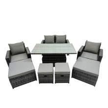 Fimous Outdoor Love Sofa Set 8 Seat Rattan Garden Furniture Set & 4 Stool