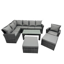 Fimous 9 Seat Poly Rattan  Corner Sofa Set with 2 Big Stool Chair