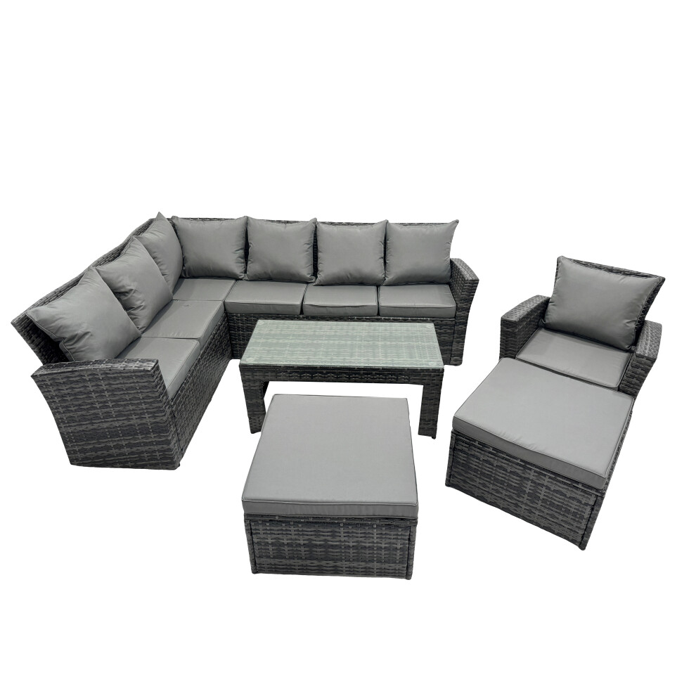 Fimous 9 Seat Poly Rattan Corner Sofa Set With 2 Big Stool Chair