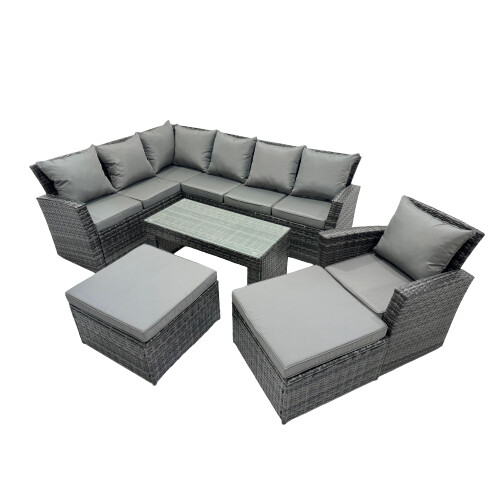 Fimous Fimous 9 Seat Poly Rattan  Corner Sofa Set with 2 Big Stool Chair 1