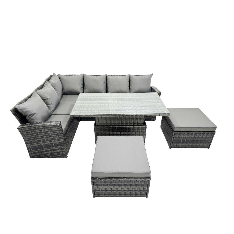 Fimous Poly Rattan Outdoor Patio Corner Sofa Set With 2 Big Stool
