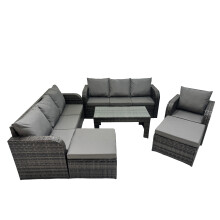 Fimous 3 Seater Sofa Reclining Chair Coffee Table with 2 Big Footstools