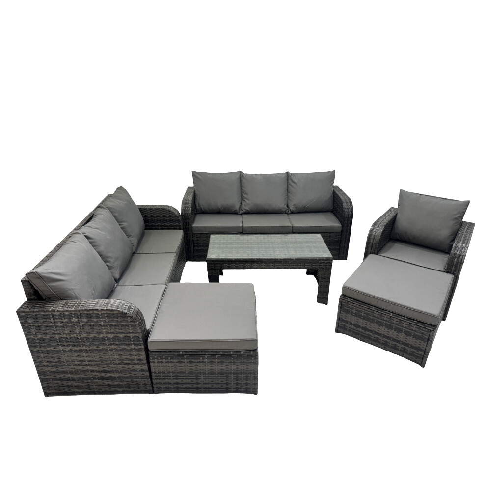 Fimous 3 Seater Sofa Reclining Chair Coffee Table With 2 Big Footstools