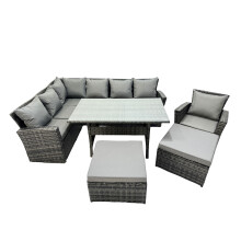 Fimous 9 Seat Rattan High Back Corner Sofa Set with 2 Big Stools Chair
