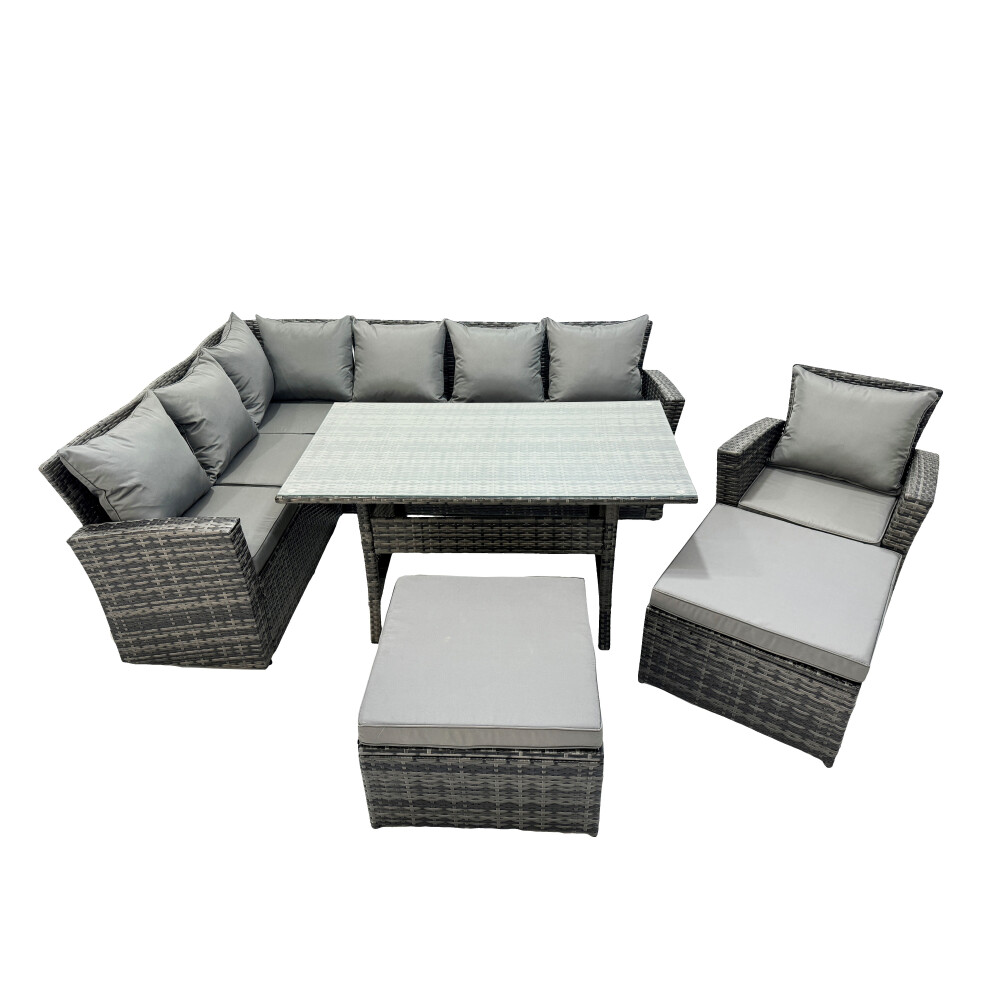 Fimous Unisex Dark Grey Seat Rattan High Back Corner Sofa Set With 2 Big Stools Chair In Size 9 - Image 2