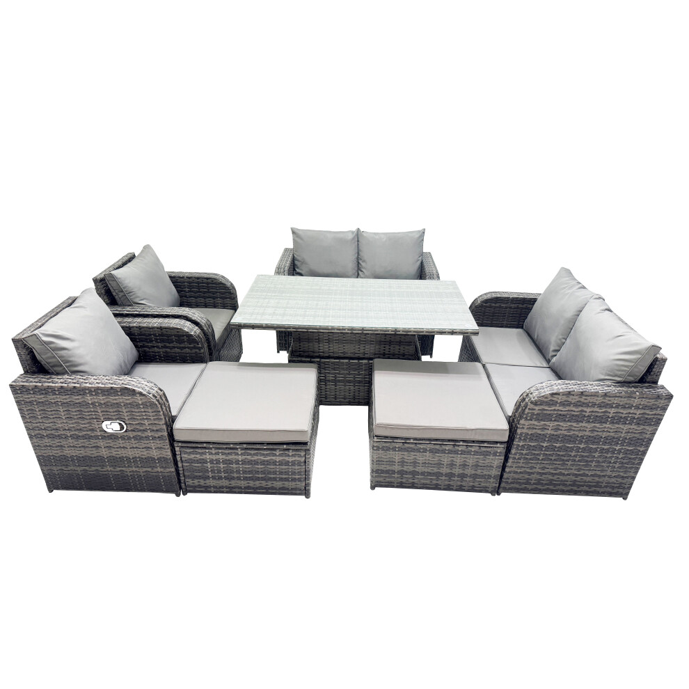 Fimous 8-Seater Rattan Garden Furniture Dining Set With 2 Big Footstool