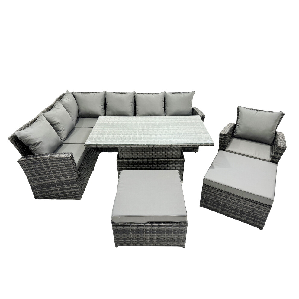 Fimous Poly Rattan Outdoor Patio Corner Sofa Set With 2 Big Stool,Chair