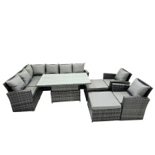 Fimous Poly Rattan Outdoor Patio Corner Sofa Set with 2 Big Stool,2 Chairs