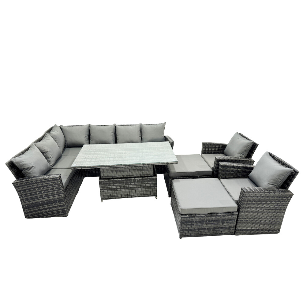 Fimous Poly Rattan Outdoor Patio Corner Sofa Set with 2 Big Stool,2 Chairs