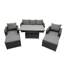 Fimous Rattan Garden Furniture Dining Set 6-seater with Big Footstool