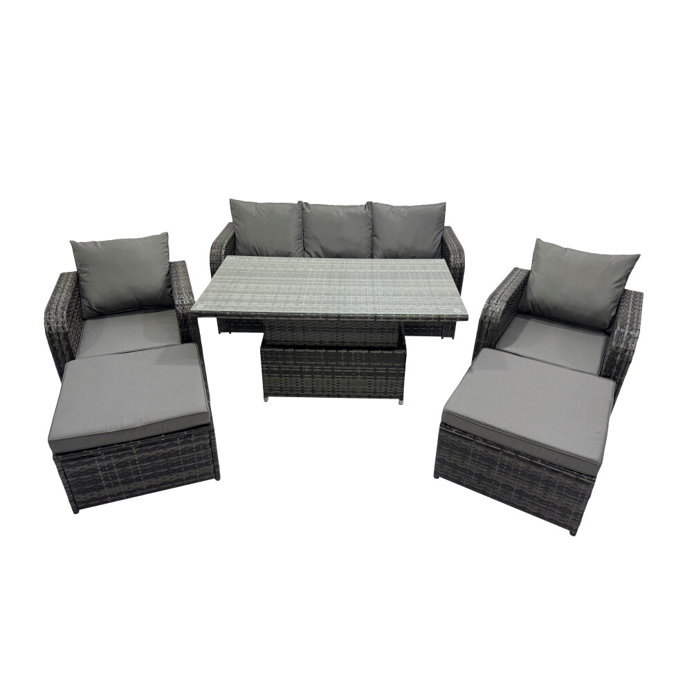 Fimous Rattan Garden Furniture Dining Set 6-Seater With Big Footstool