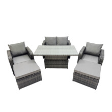 Fimous 6-seater Patio Height Adjustable Rising Lifting Table Sofa Sets