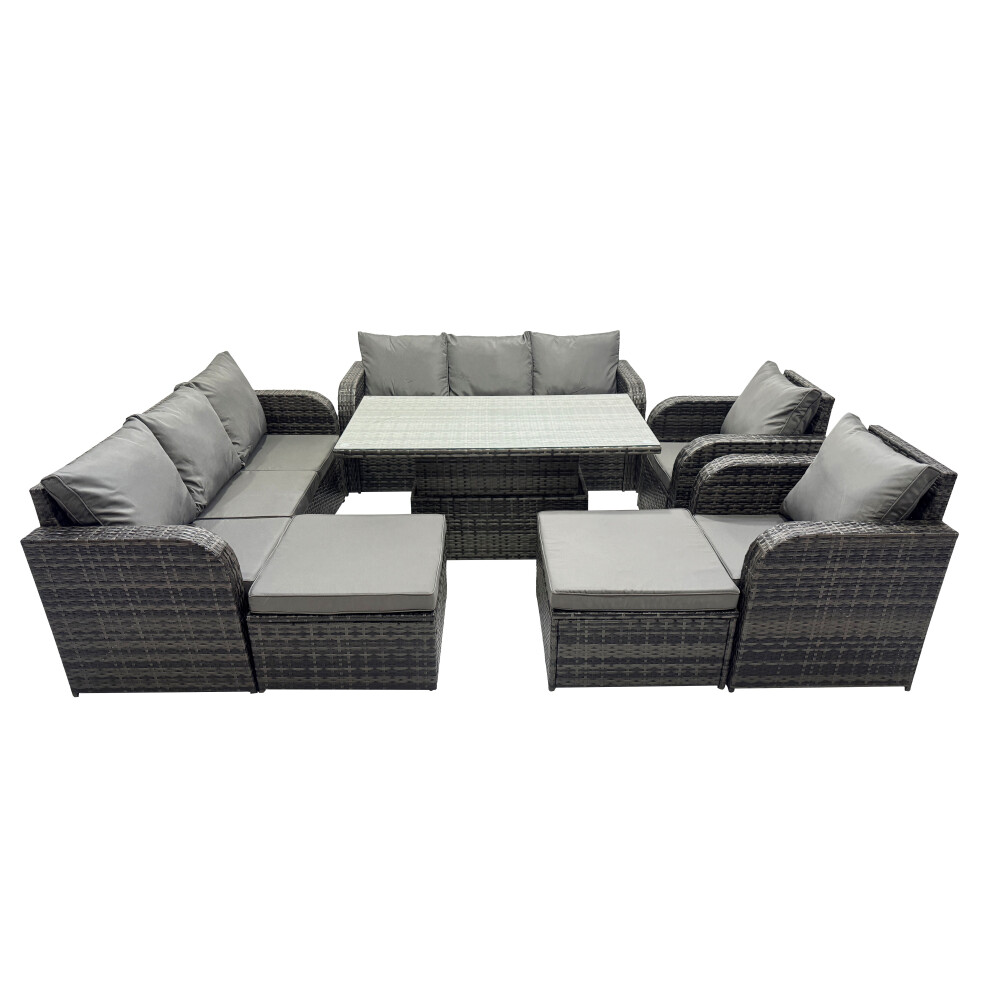 Fimous Rattan Garden Furniture Dining Set 10-Seater With 2 Big Footstool
