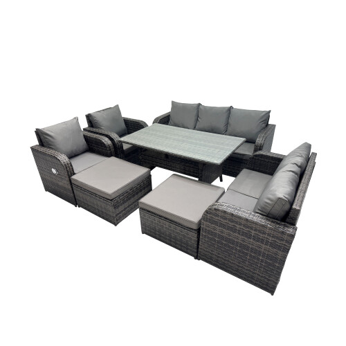 Fimous Fimous 9 Seat Outdoor Dining Table Sofa Set with 2 Big Stools 1