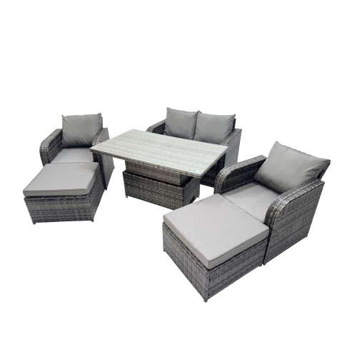 Fimous Fimous 6-seater Patio Height Adjustable Rising Lifting Table Sofa Sets 1