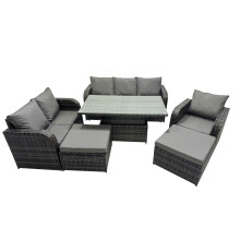 Fimous Rattan Garden Furniture Dining Set 8-seater with 2 Big Footstool