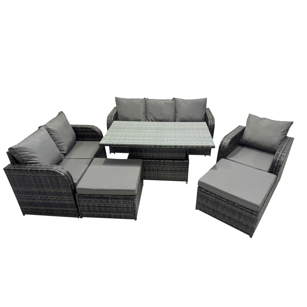 Fimous Rattan Garden Furniture Dining Set 8-Seater With 2 Big Footstool