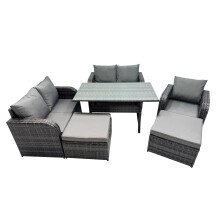 Fimous Outdoor Furniture Love Sofa Dining Table Sets with 2 Big Stools