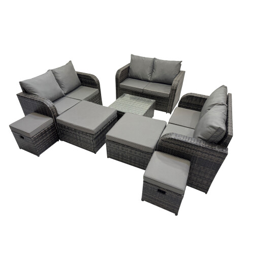 Fimous Fimous Love Sofa Square Coffee Table Set with 4 Stools Dark Grey Mixed 1